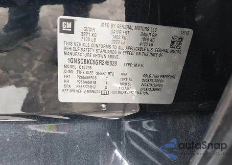 2016 Chevrolet Tahoe Lt z USA, uszkodzony, nr VIN 1GNSCBKC6GR245028